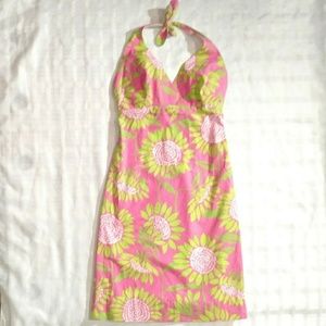 LILLY PULITZER Pink Green Floral Halter Dress Sz 0